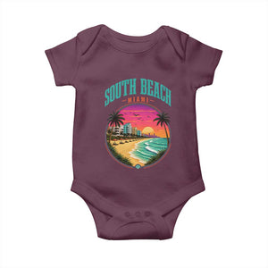 South Beach Miami Baby Onesie Retro Florida USA Souvenir Gift TS14 Maroon Print Your Wear