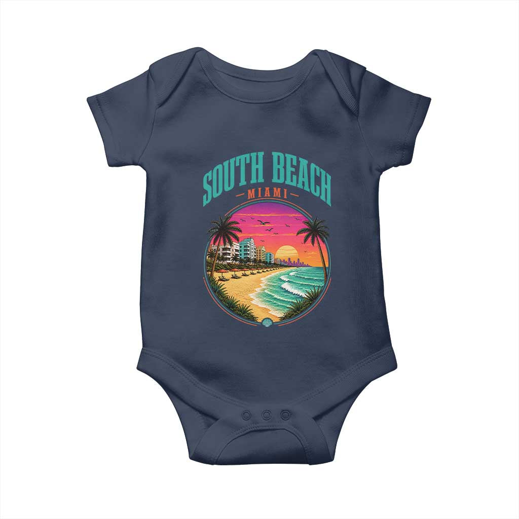 South Beach Miami Baby Onesie Retro Florida USA Souvenir Gift TS14 Navy Print Your Wear