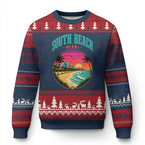South Beach Miami Ugly Christmas Sweater Retro Florida USA Souvenir Gift TS14 Navy Red Print Your Wear