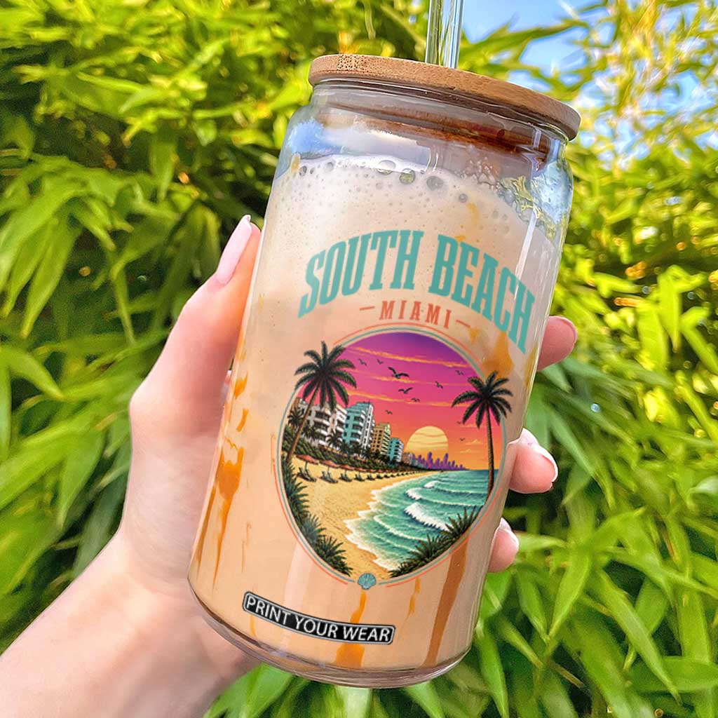 South Beach Miami Glass Can Retro Florida USA Souvenir Gift TS14 Black Print Your Wear