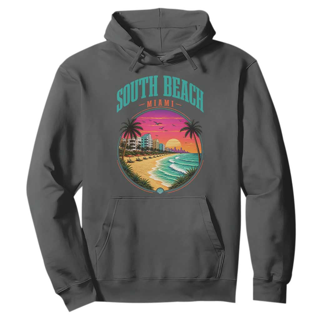 South Beach Miami Hoodie Retro Florida USA Souvenir Gift TS14 Dark Heather Print Your Wear