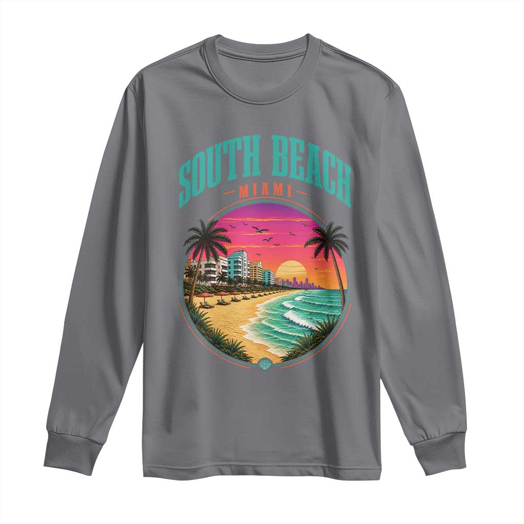 South Beach Miami Long Sleeve Shirt Retro Florida USA Souvenir Gift TS14 Charcoal Print Your Wear