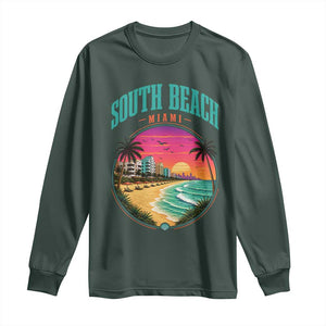 South Beach Miami Long Sleeve Shirt Retro Florida USA Souvenir Gift TS14 Dark Forest Green Print Your Wear