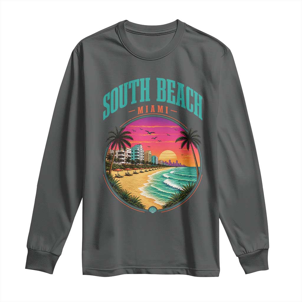South Beach Miami Long Sleeve Shirt Retro Florida USA Souvenir Gift TS14 Dark Heather Print Your Wear