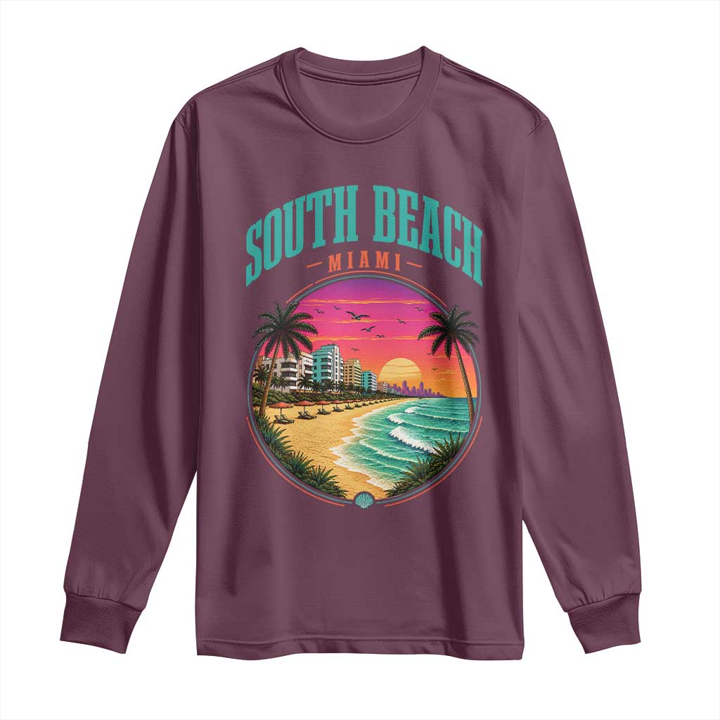 South Beach Miami Long Sleeve Shirt Retro Florida USA Souvenir Gift TS14 Maroon Print Your Wear