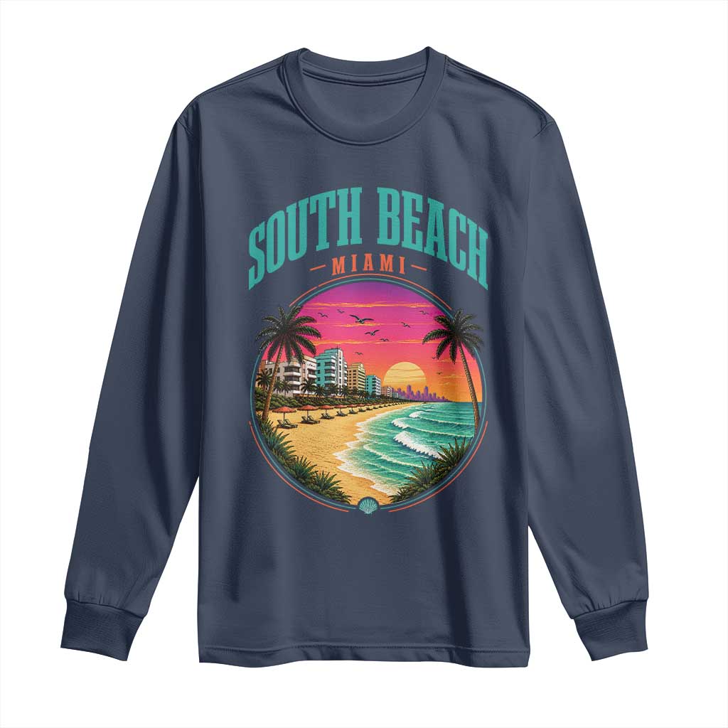 South Beach Miami Long Sleeve Shirt Retro Florida USA Souvenir Gift TS14 Navy Print Your Wear