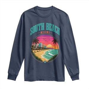 South Beach Miami Long Sleeve Shirt Retro Florida USA Souvenir Gift TS14 Navy Print Your Wear