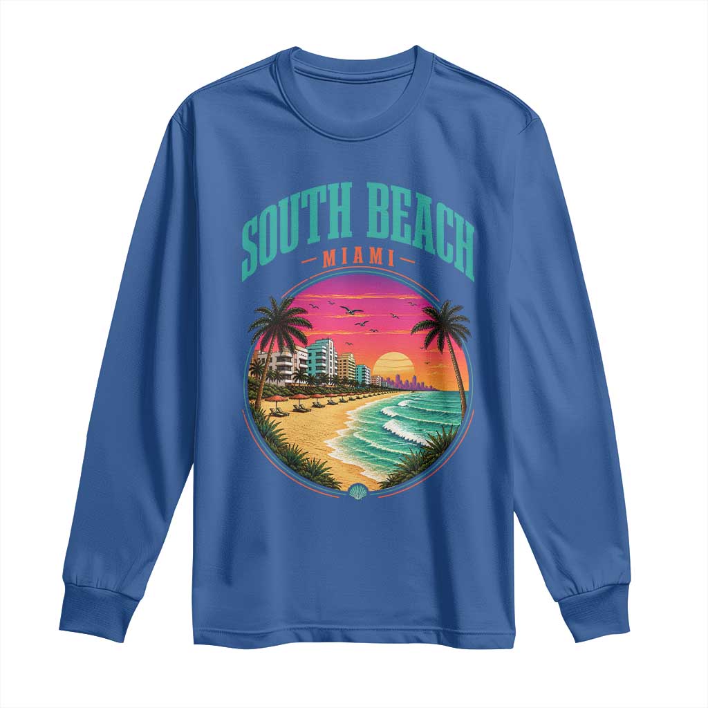 South Beach Miami Long Sleeve Shirt Retro Florida USA Souvenir Gift TS14 Royal Blue Print Your Wear