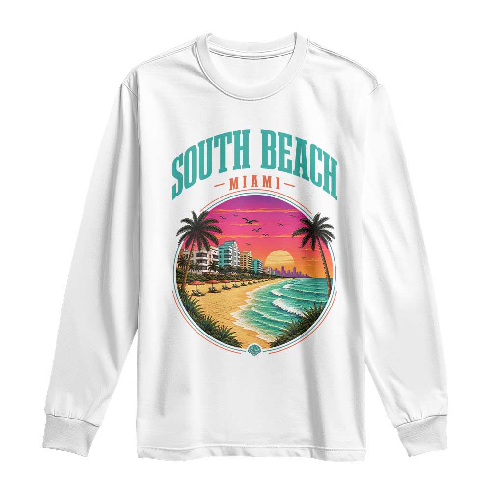 South Beach Miami Long Sleeve Shirt Retro Florida USA Souvenir Gift TS14 White Print Your Wear