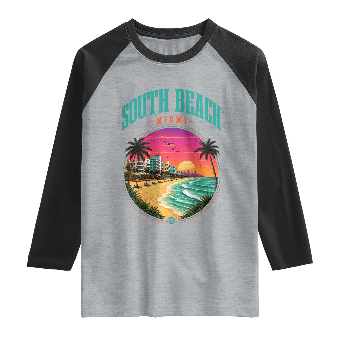 South Beach Miami Raglan Shirt Retro Florida USA Souvenir Gift TS14 Heather Gray Black Print Your Wear