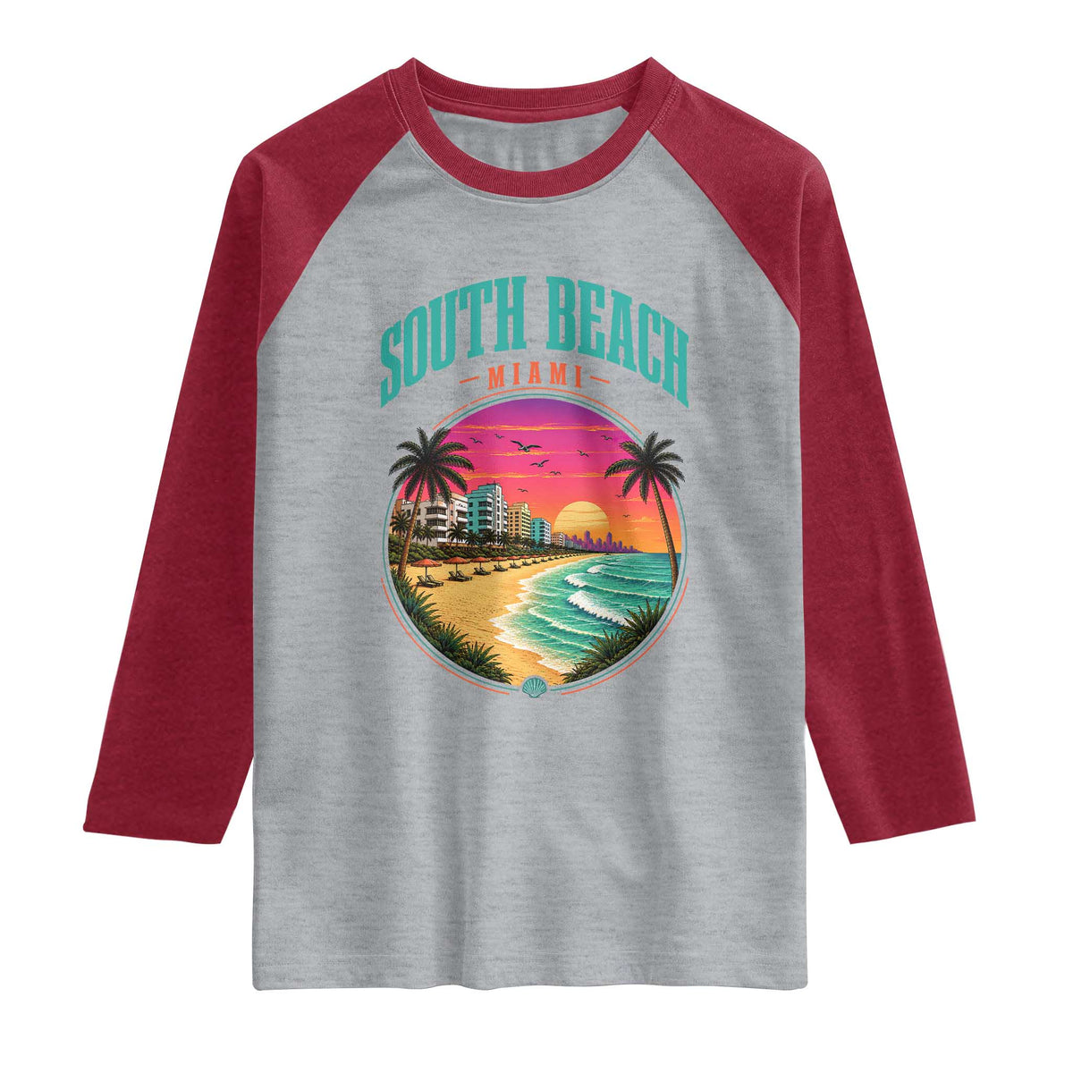 South Beach Miami Raglan Shirt Retro Florida USA Souvenir Gift TS14 Heather Gray Heather Red Print Your Wear