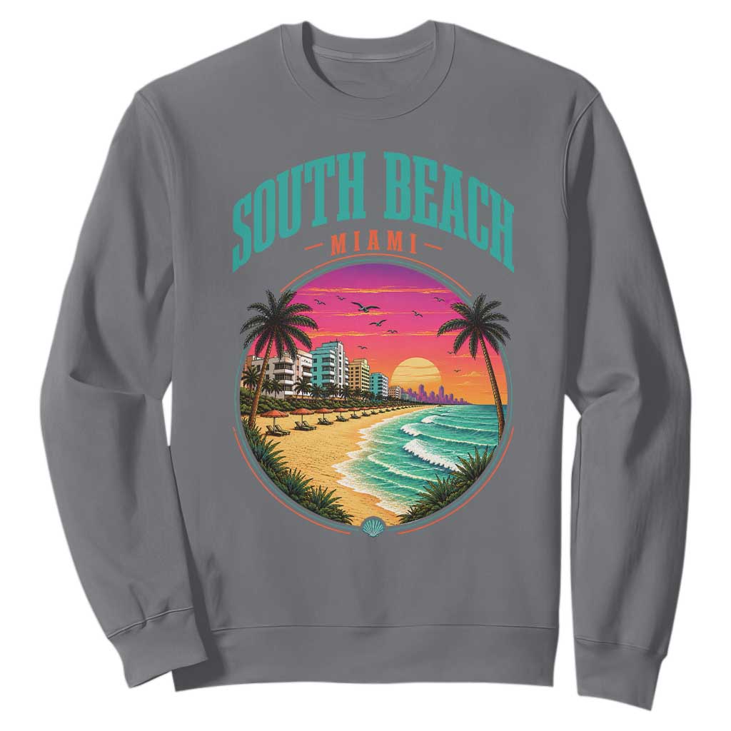 South Beach Miami Sweatshirt Retro Florida USA Souvenir Gift TS14 Charcoal Print Your Wear