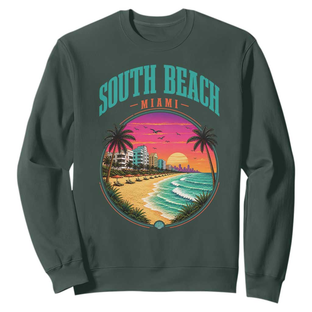 South Beach Miami Sweatshirt Retro Florida USA Souvenir Gift TS14 Dark Forest Green Print Your Wear