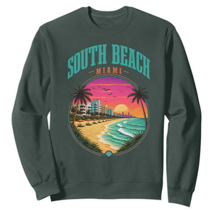 South Beach Miami Sweatshirt Retro Florida USA Souvenir Gift TS14 Dark Forest Green Print Your Wear