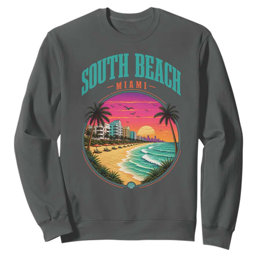 South Beach Miami Sweatshirt Retro Florida USA Souvenir Gift TS14 Dark Heather Print Your Wear