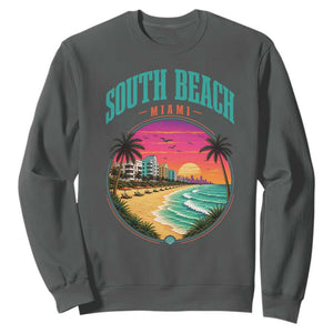 South Beach Miami Sweatshirt Retro Florida USA Souvenir Gift TS14 Dark Heather Print Your Wear