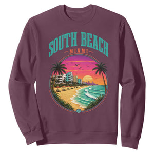 South Beach Miami Sweatshirt Retro Florida USA Souvenir Gift TS14 Maroon Print Your Wear