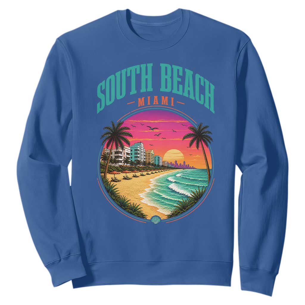 South Beach Miami Sweatshirt Retro Florida USA Souvenir Gift TS14 Royal Blue Print Your Wear