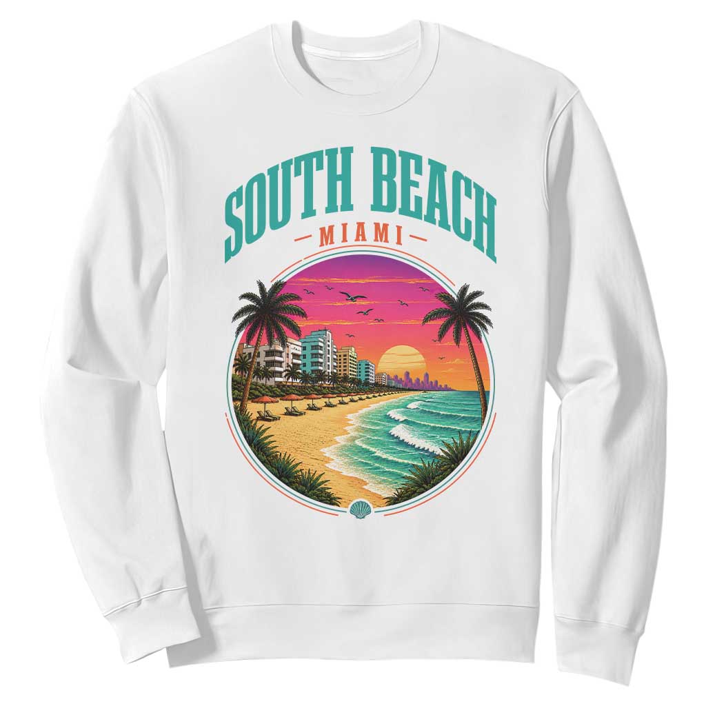 South Beach Miami Sweatshirt Retro Florida USA Souvenir Gift TS14 White Print Your Wear