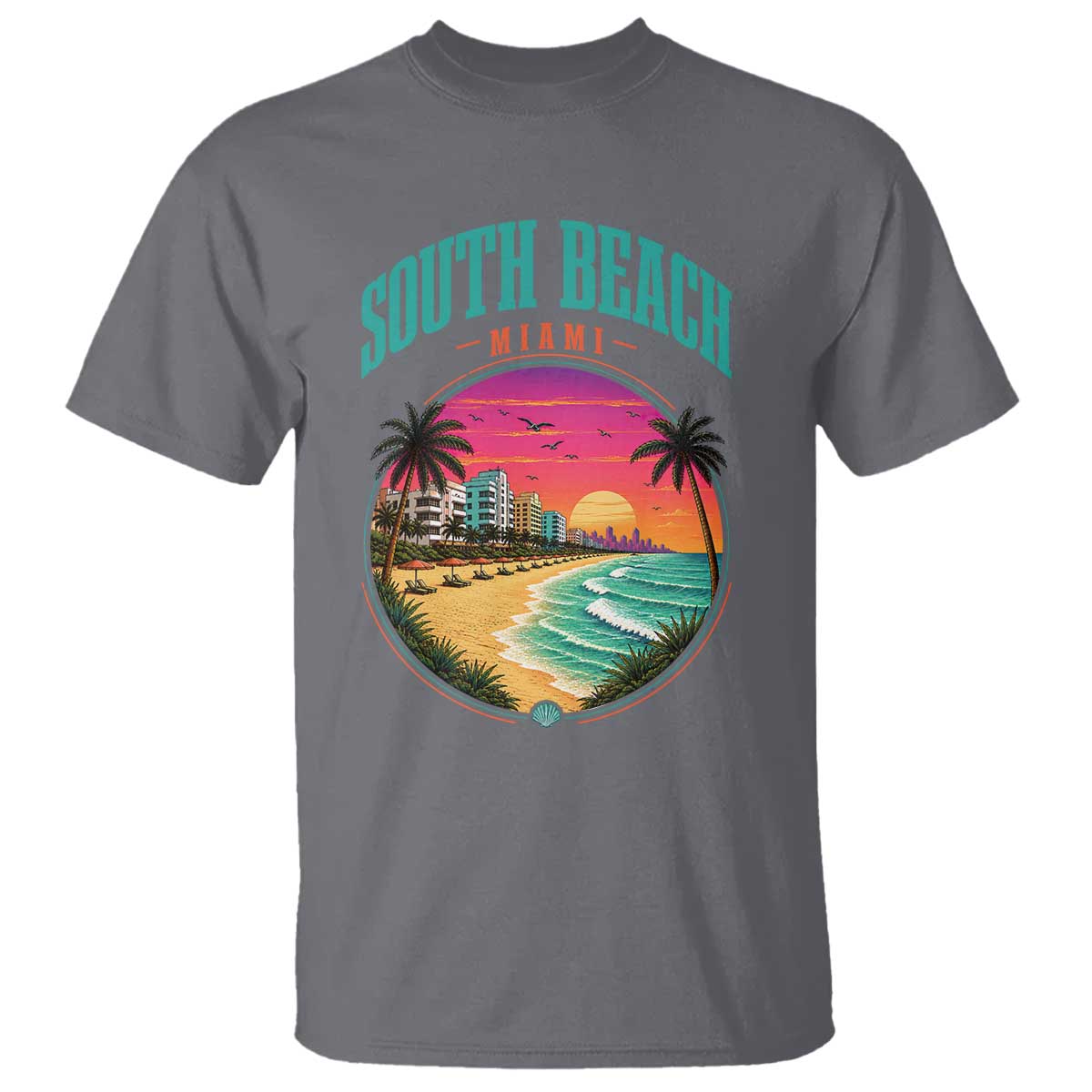 South Beach Miami T Shirt Retro Florida USA Souvenir Gift TS14 Charcoal Print Your Wear