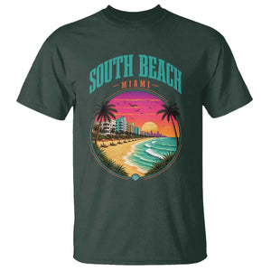 South Beach Miami T Shirt Retro Florida USA Souvenir Gift TS14 Dark Forest Green Print Your Wear