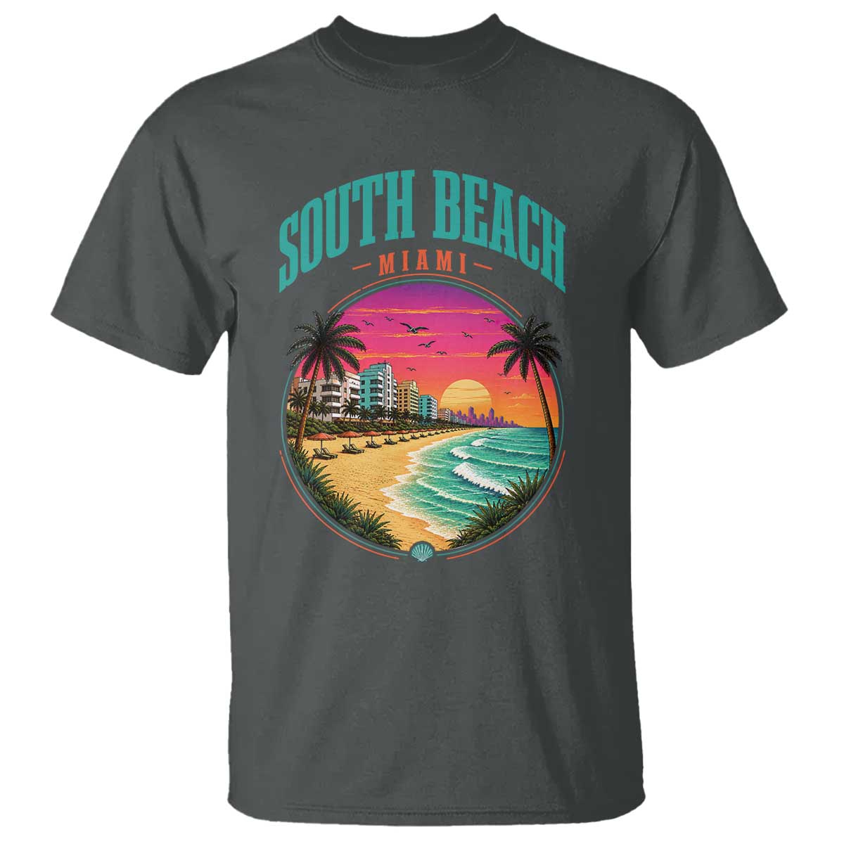 South Beach Miami T Shirt Retro Florida USA Souvenir Gift TS14 Dark Heather Print Your Wear