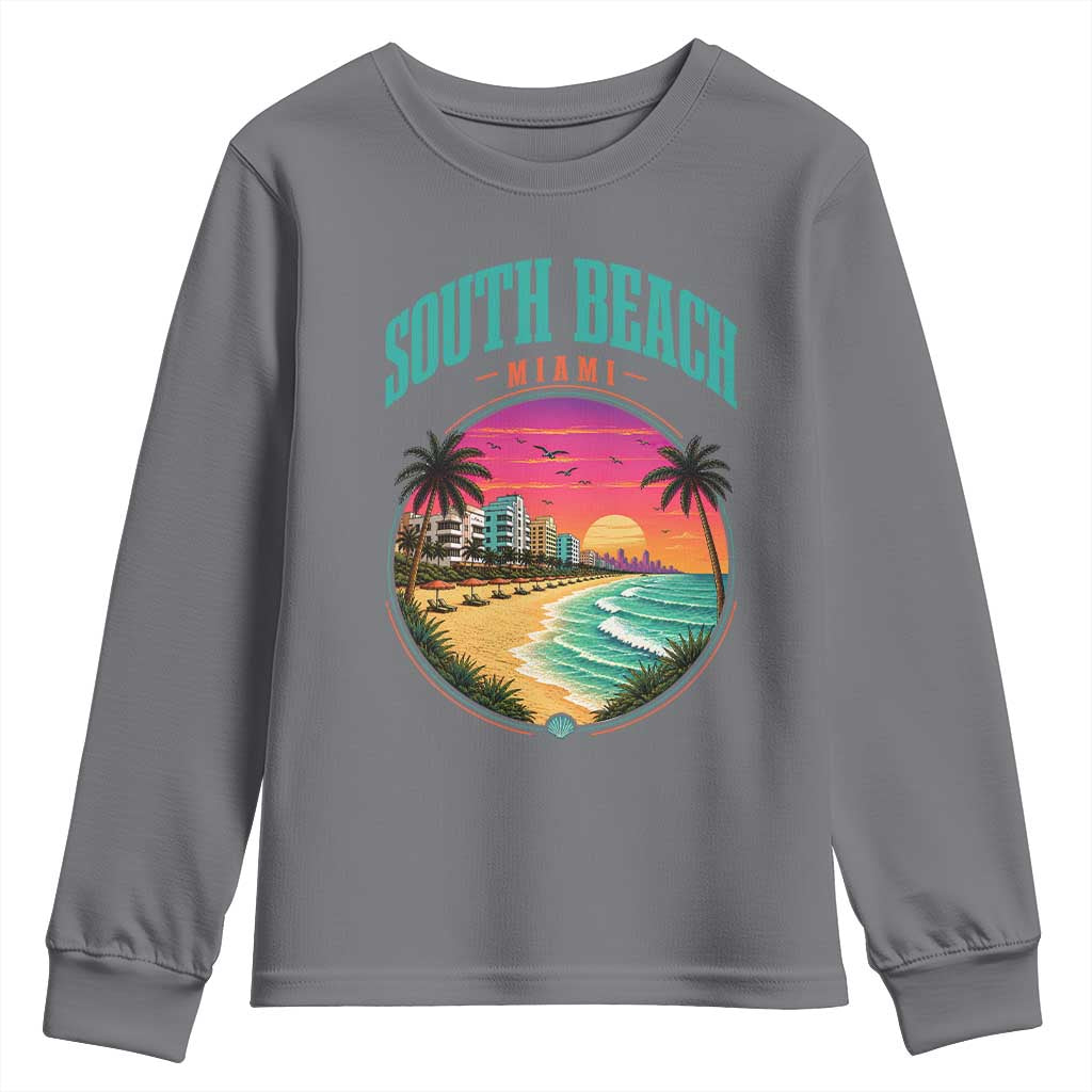 South Beach Miami Youth Sweatshirt Retro Florida USA Souvenir Gift TS14 Charcoal Print Your Wear