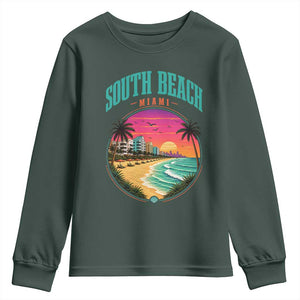 South Beach Miami Youth Sweatshirt Retro Florida USA Souvenir Gift TS14 Dark Forest Green Print Your Wear