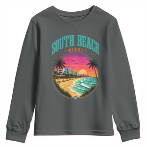 South Beach Miami Youth Sweatshirt Retro Florida USA Souvenir Gift TS14 Dark Heather Print Your Wear