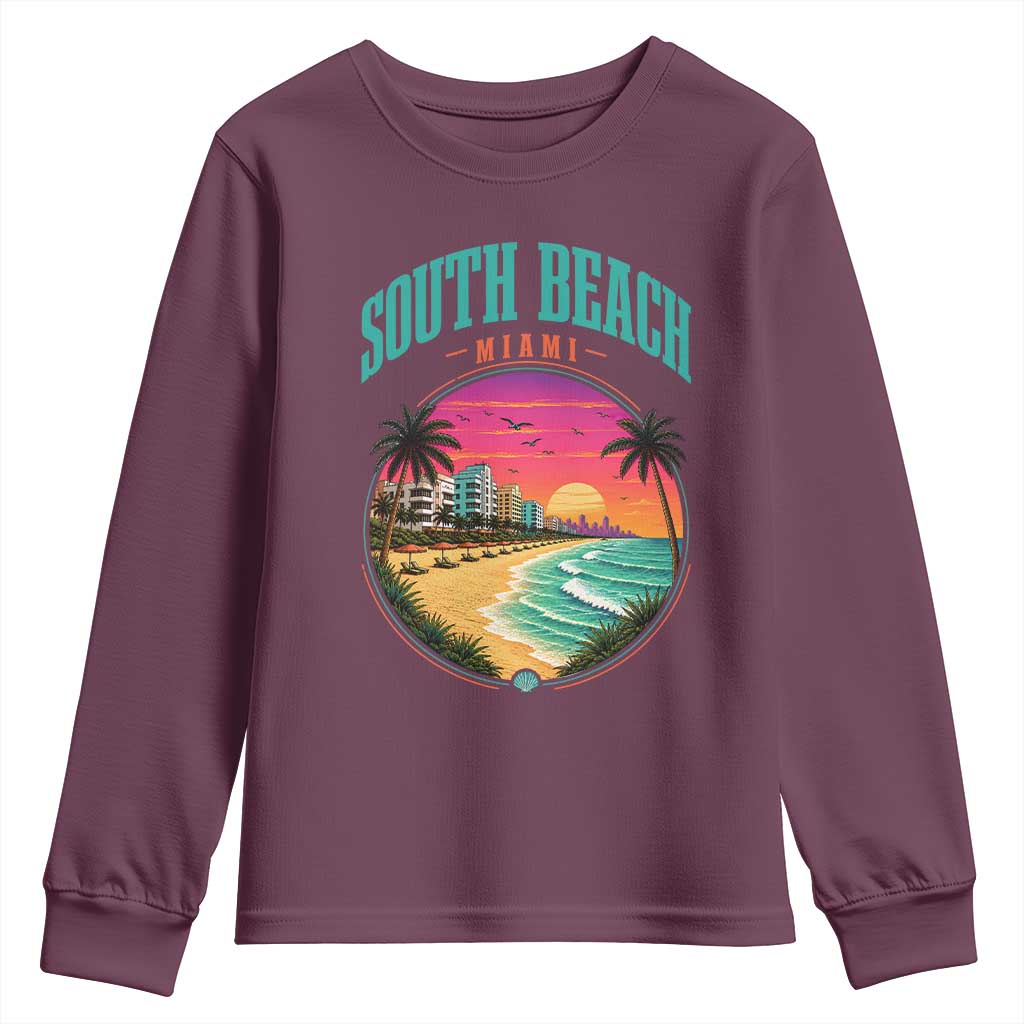 South Beach Miami Youth Sweatshirt Retro Florida USA Souvenir Gift TS14 Maroon Print Your Wear