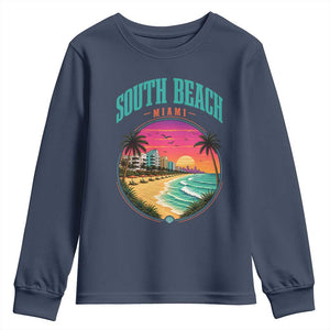 South Beach Miami Youth Sweatshirt Retro Florida USA Souvenir Gift TS14 Navy Print Your Wear