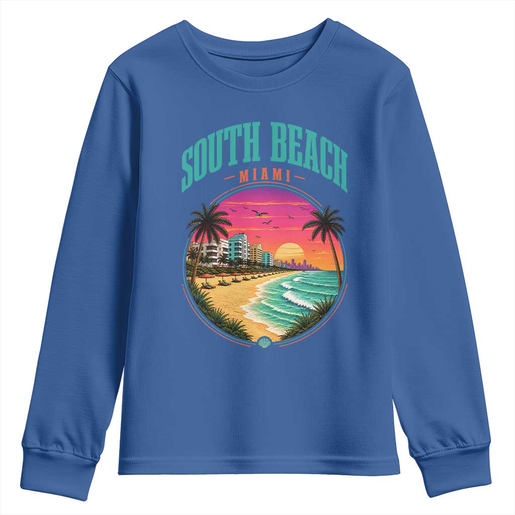 South Beach Miami Youth Sweatshirt Retro Florida USA Souvenir Gift TS14 Royal Blue Print Your Wear