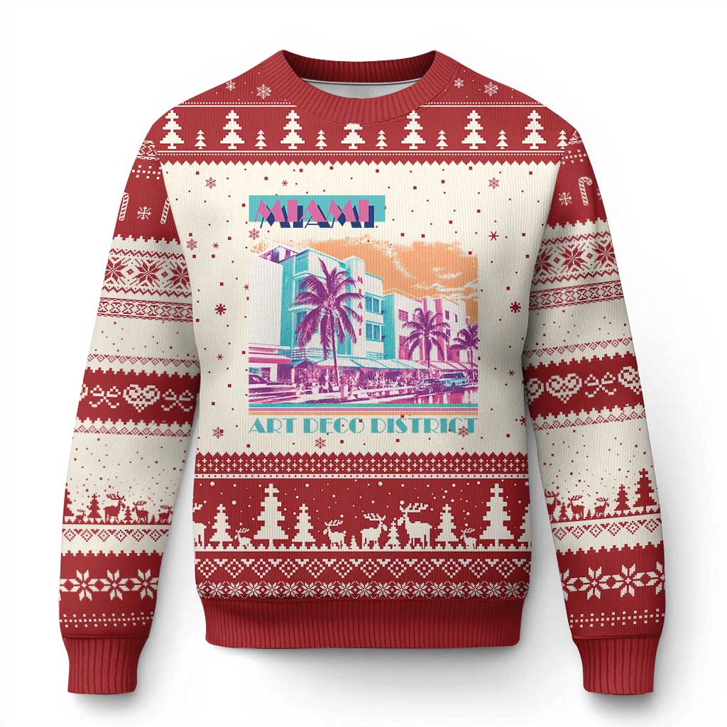 Vintage Miami Florida Art Deco Ugly Christmas Sweater Miami City Pride Graphic TS14 Beige Red Print Your Wear