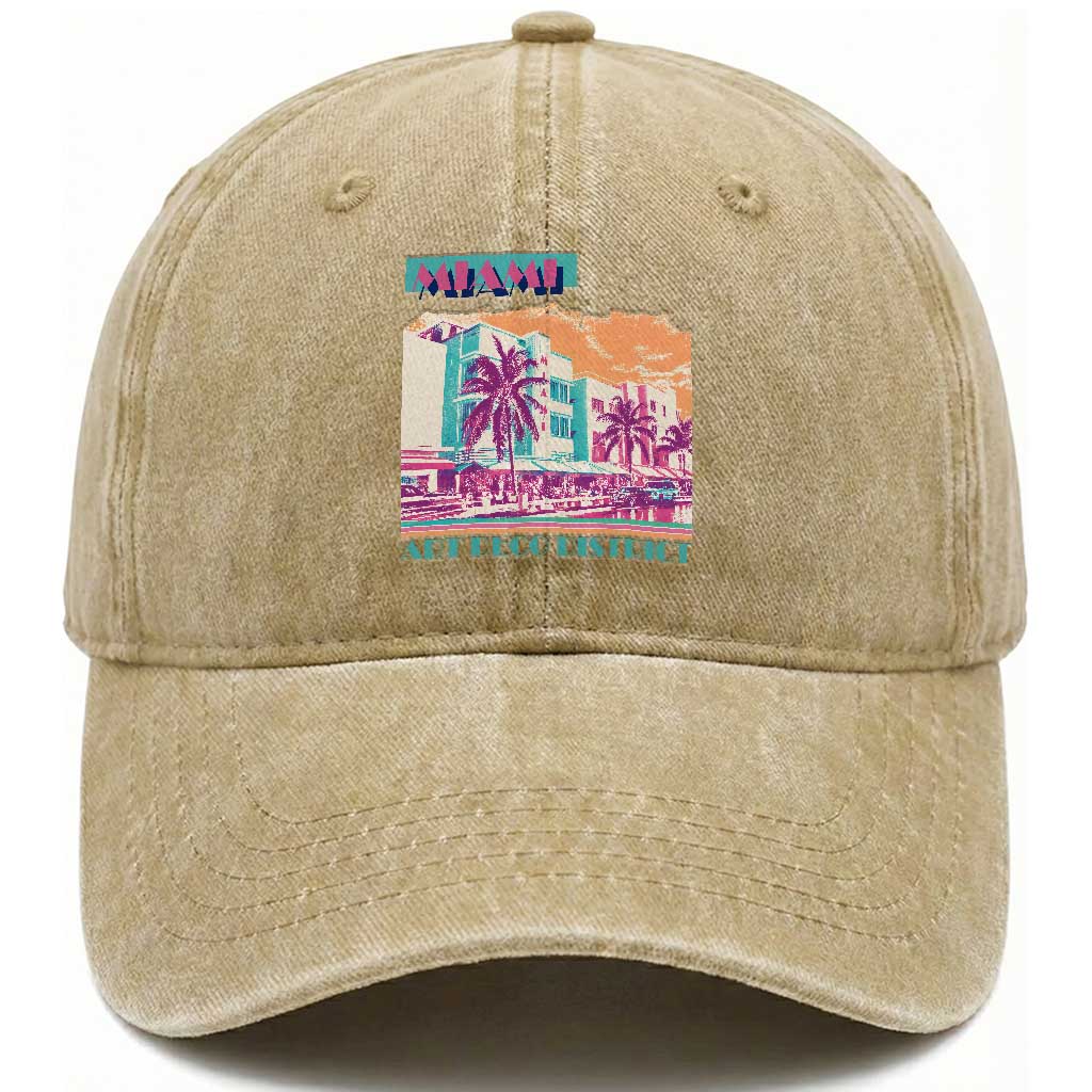 Vintage Miami Florida Art Deco Washed Cotton Baseball Cap Miami City Pride Graphic TS14 Print Your Wear