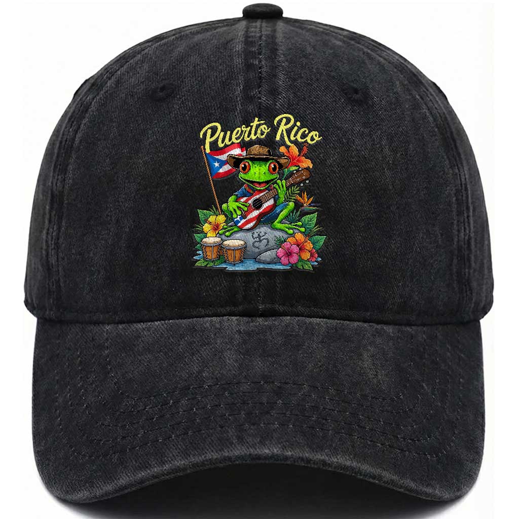 Hispanic Heritage Month Washed Cotton Baseball Cap Taino Boricua Coqui Frog Puerto Rico TS14 Print Your Wear