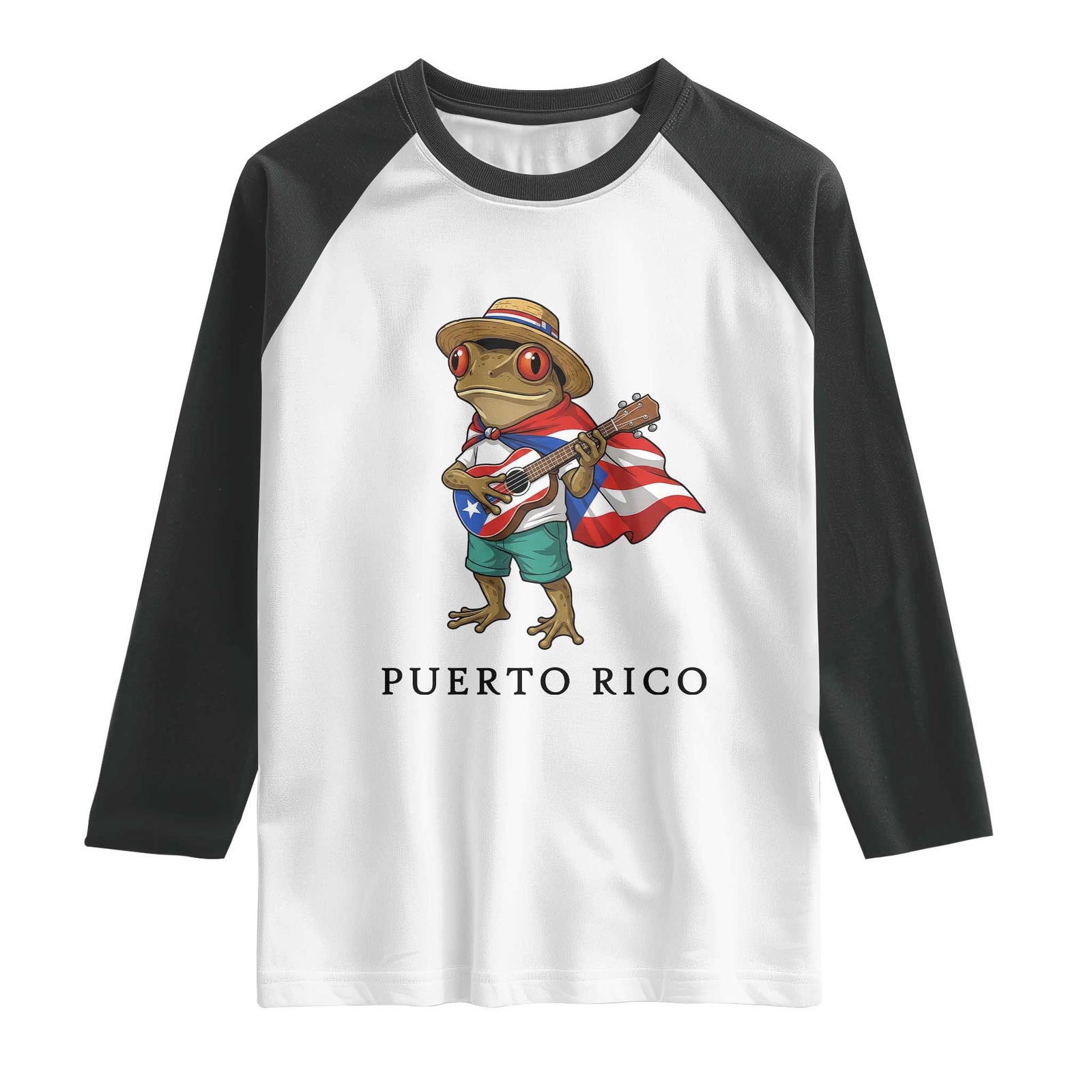 Coqui Frog Puerto Rico Raglan Shirt Boricua Taino Island Pride TS14 White Black Print Your Wear