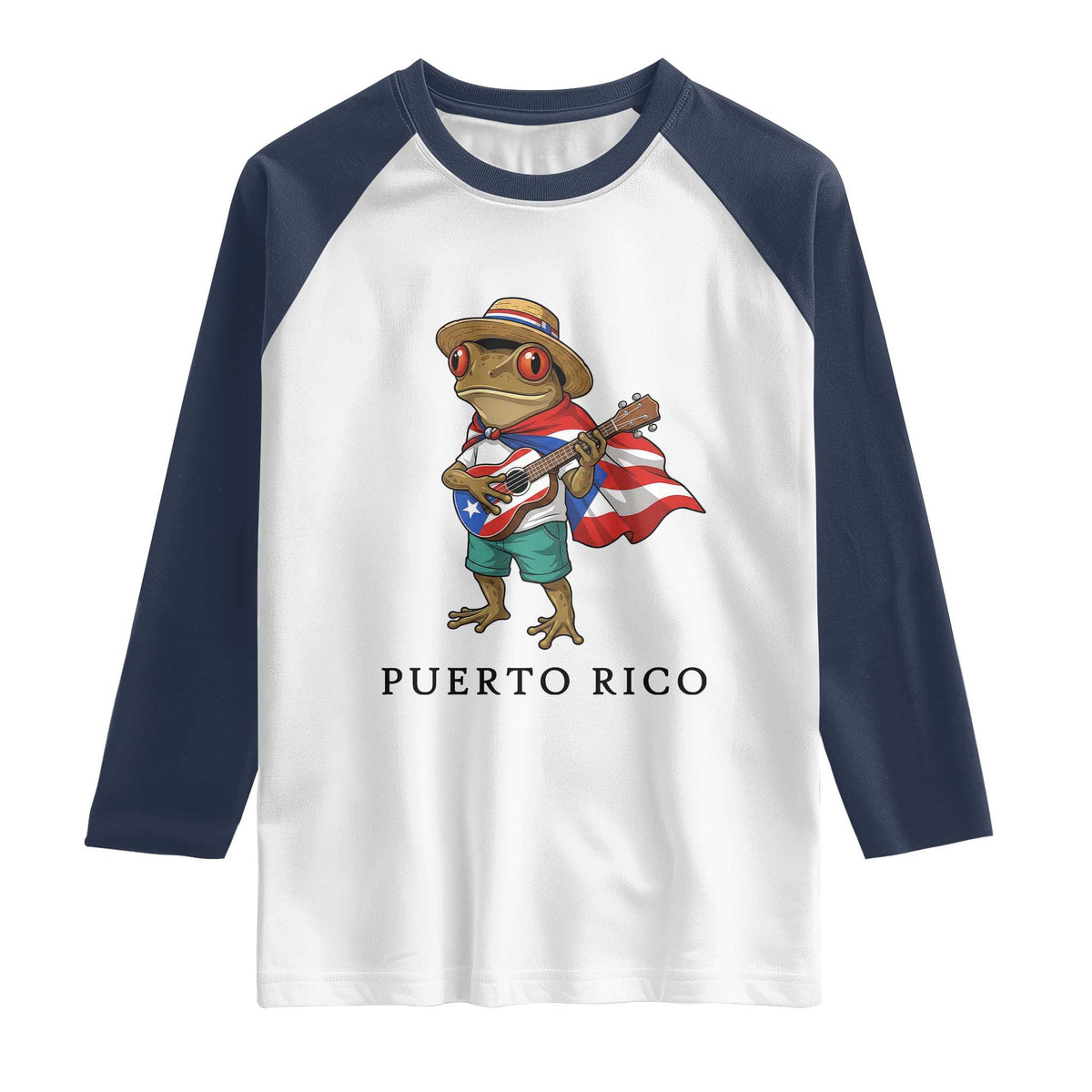 Coqui Frog Puerto Rico Raglan Shirt Boricua Taino Island Pride TS14 White Navy Print Your Wear