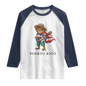 Coqui Frog Puerto Rico Raglan Shirt Boricua Taino Island Pride TS14 White Navy Print Your Wear