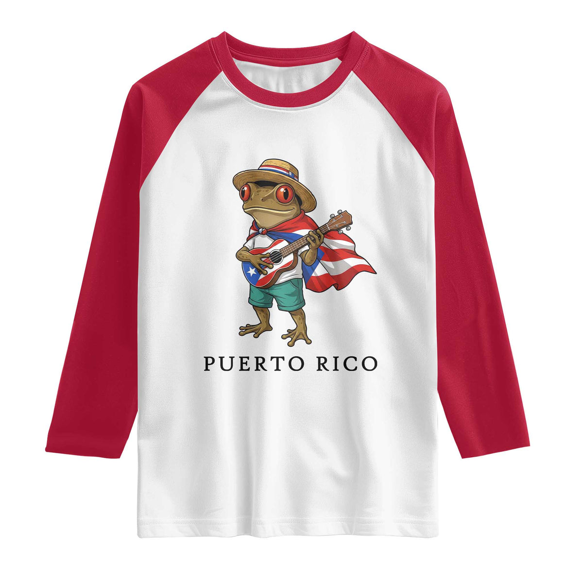 Coqui Frog Puerto Rico Raglan Shirt Boricua Taino Island Pride TS14 White Red Print Your Wear