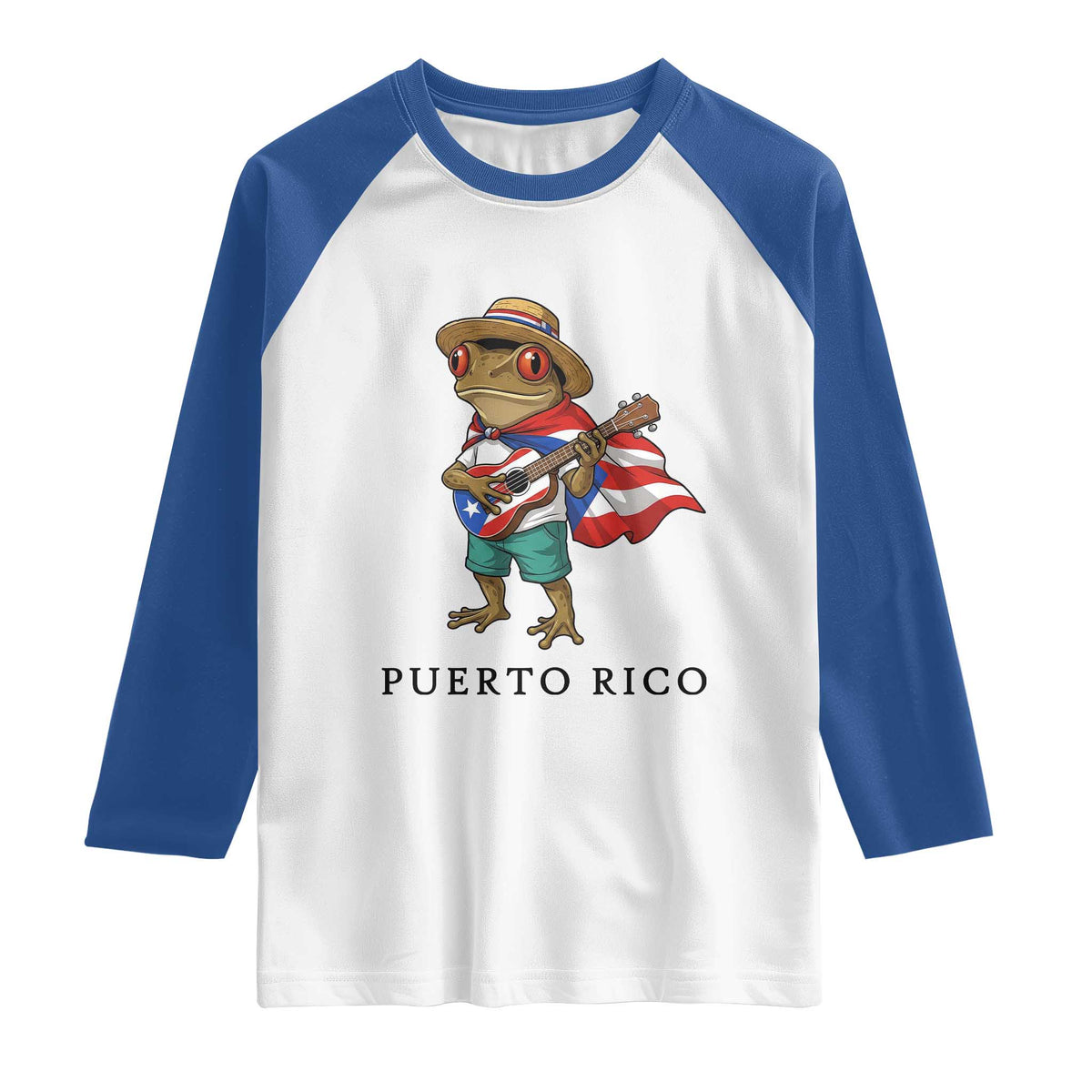 Coqui Frog Puerto Rico Raglan Shirt Boricua Taino Island Pride TS14 White Royal Print Your Wear