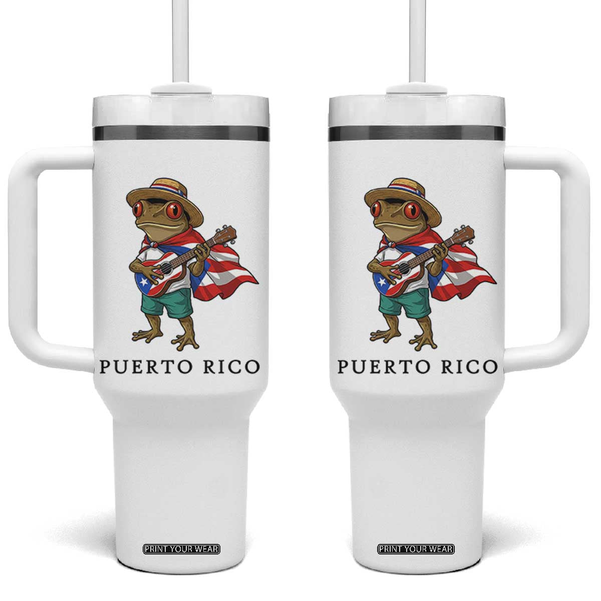 Coqui Frog Puerto Rico Tumbler With Handle Boricua Taino Island Pride TS14 One Size: 40 oz White Print Your Wear