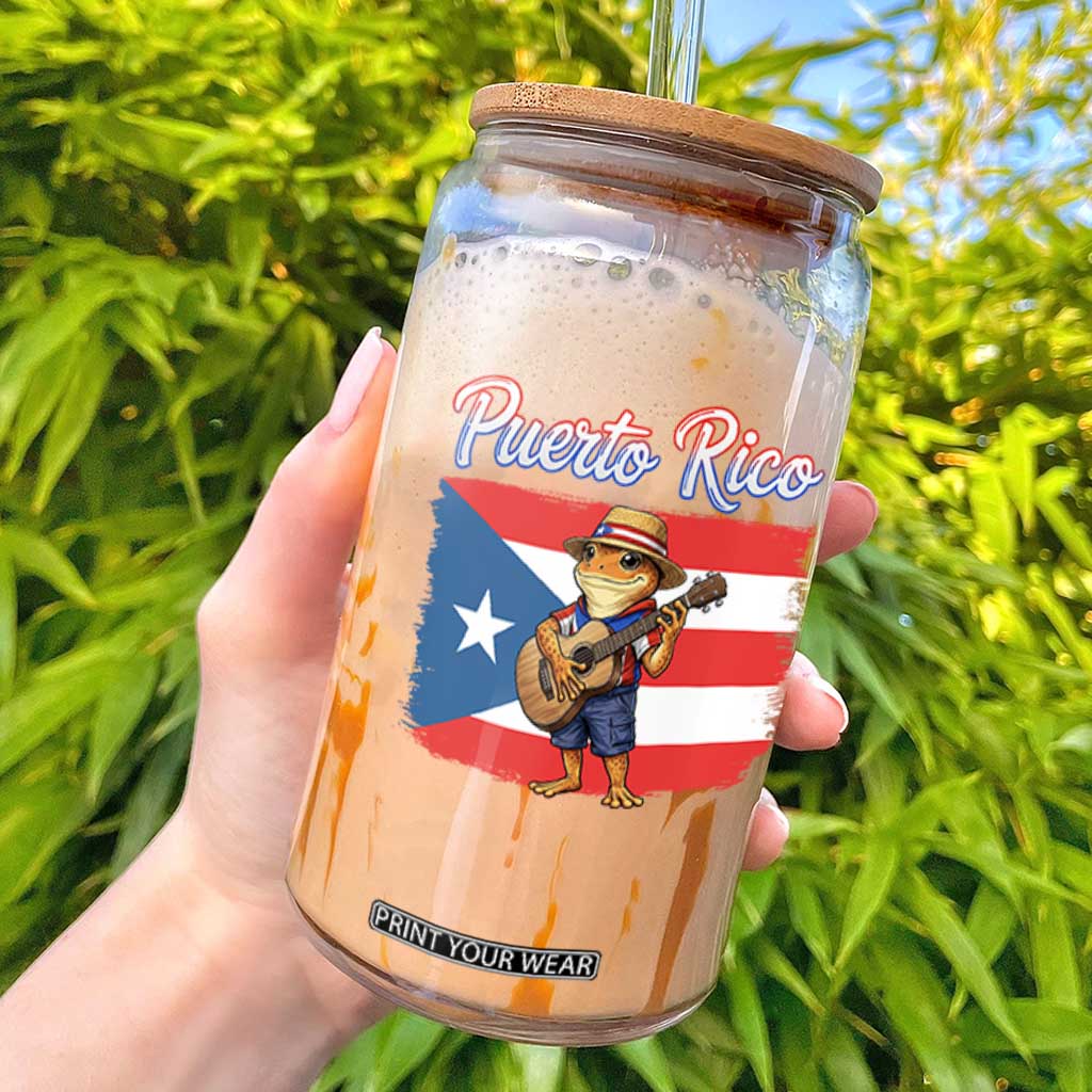 Coqui Frog Puerto Rico Flag Glass Can Puerto Rican Taino Boricua TS14 Black Print Your Wear
