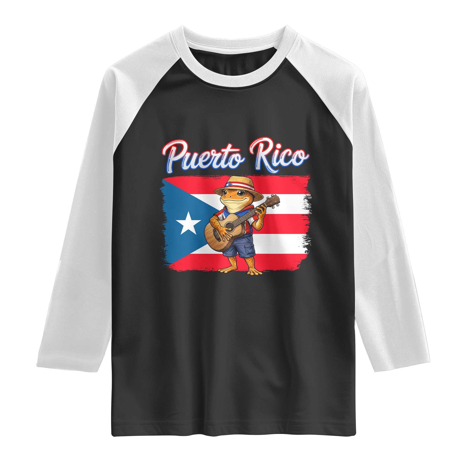 Coqui Frog Puerto Rico Flag Raglan Shirt Puerto Rican Taino Boricua TS14 Black White Print Your Wear