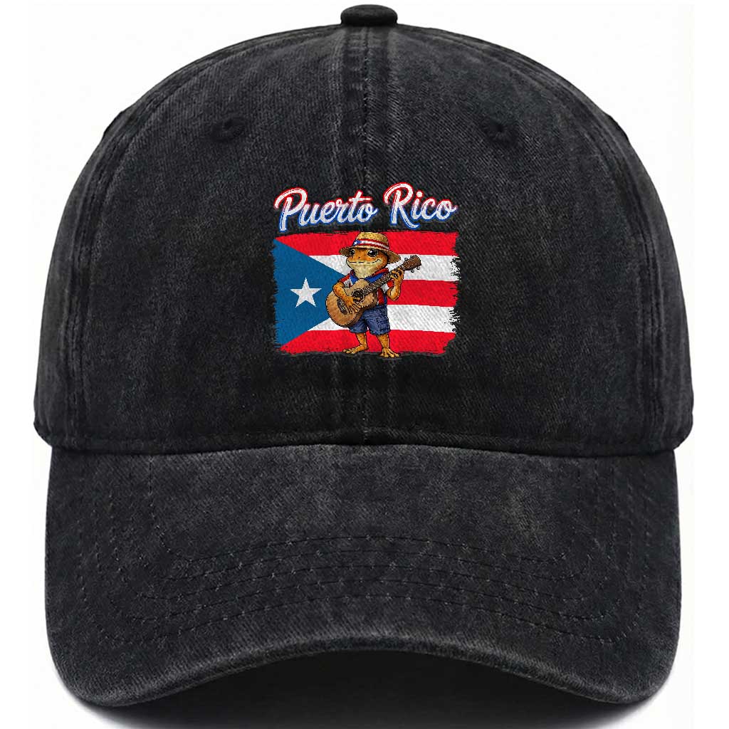 Coqui Frog Puerto Rico Flag Washed Cotton Baseball Cap Puerto Rican Taino Boricua TS14 Print Your Wear
