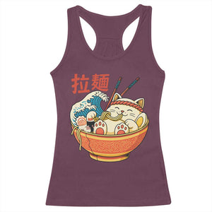 Funny Cat Ramen Racerback Tank Top Cute Japanese Sushi Kitty Eating Noodles TS14 Maroon Print Your Wear