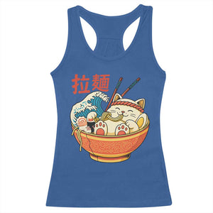 Funny Cat Ramen Racerback Tank Top Cute Japanese Sushi Kitty Eating Noodles TS14 Royal Blue Print Your Wear