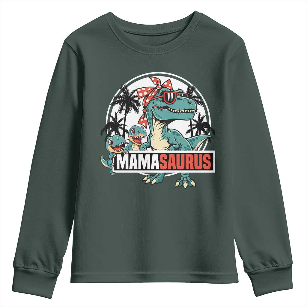 Mamasaurus Dinosaur Youth Sweatshirt Funny Grandma Saurus Family Matching TS14 Dark Forest Green Print Your Wear