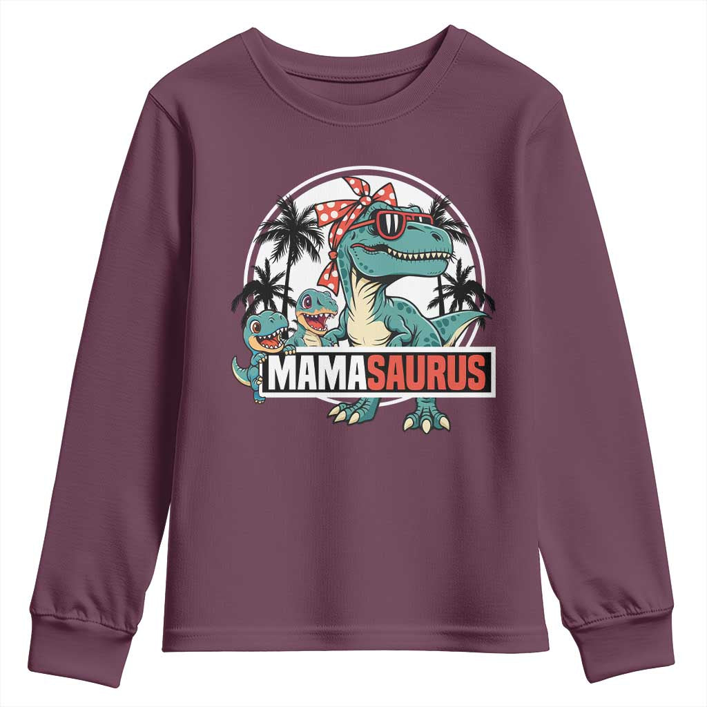 Mamasaurus Dinosaur Youth Sweatshirt Funny Grandma Saurus Family Matching TS14 Maroon Print Your Wear