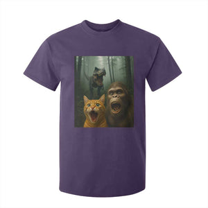 Cat Bigfoot Selfie With Dinosaur T Shirt For Kid Funny Surprised Scared Sasquatch Cat TS14 Purple Print Your Wear