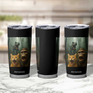 Cat Bigfoot Selfie With Dinosaur Tumbler Cup Funny Surprised Scared Sasquatch Cat TS14 Print Your Wear
